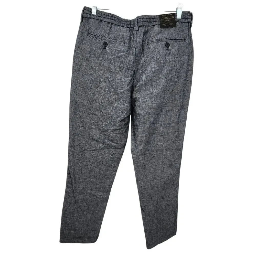 New NWT Banana Republic Linen Blend Mason Athletic Tapered Fit Pants Blue 34x32